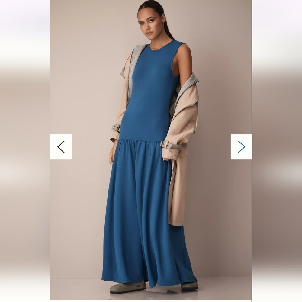 Anthropologie Sleeveless Sapphire Maxi Dress with Side Slit - Picture 3 of 9